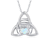Silver Celtic Knot Necklace, Synthetic Opal Trinity Necklace 