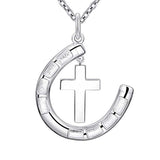 Sterling Silver Cross Necklace Horseshoe Cross Pendant Classic Gifts for Girls and Women
