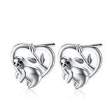  Silver Cute Sloth Heart Stud Earrings 