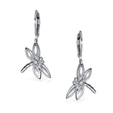 Garden Insect Drop Leverback Dragonfly Dangle Earrings For Women For Teen Round CZ Accent 925 Sterling Silver