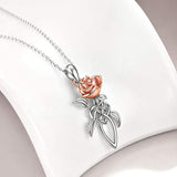 Rose Flower Necklace Sterling Silver Irish Celtic Knot Rose Gold I Love You Forever Rose Heart Jewelry Lucky Gifts for Women Her