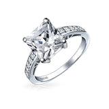 Simple 2.5CT Cubic Zirconia Brilliant Princess Cut AAA CZ Solitaire Engagement Ring Thin Pave Band 925 Sterling Silver
