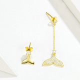 Mermaid Asymmetry Long Earrings Gold Color Fish Tail Crystal Silver 925 Dangle Earring for Women Korean Girl Gift