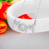 Women's 925 Sterling Silver CZ Mother's Gift Alphabet MOM Pendant Necklace Clear