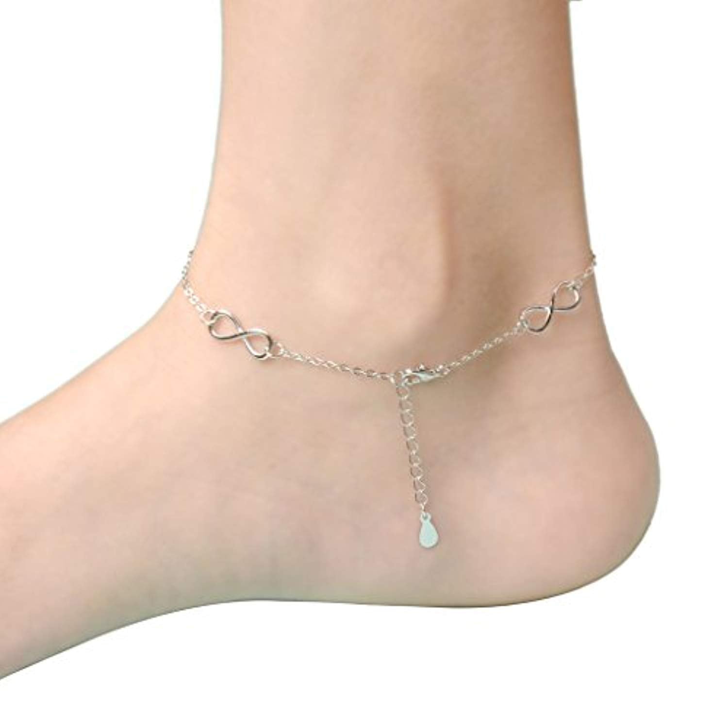 Women's 925 Sterling Silver Gorgeous Figure 8 Infinity Adjustable Anklet Link
