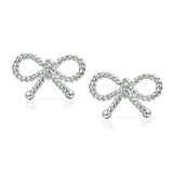 Thin Dainty Twist Rope Cable Ribbon Bow Stud Earrings For Women For Teen 925 Sterling Silver