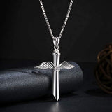 925 Sterling Silver Cross Angel Wings Cremation Jewelry Pendant Keepsake Urn Necklace for Ashes - Forever in My Heart