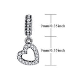 Heart Love Dangle Charm for Bracelet, Bead Pendant in Sterling Silver with Zircon Can be Used in Beaded Bracelet and Necklace
