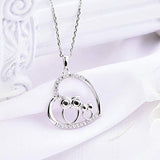 Silver Cubic Zirconia Heart Owl Pendant Necklace