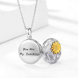 Sunflower Necklace 925 Sterling Silver You are My Sunshine Locket Necklace Heart Pendant Engraved Jewelry Anniversary Birthday Gifts for Her Women