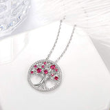 S925 Sterling Silver CZ Tree Of Life Necklace Red Ruby Necklace Pendants For Her