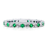 Rhodium Plated Sterling Silver Simulated Emerald Cubic Zirconia CZ Stackable Anniversary Fashion Right Hand Eternity Band Ring