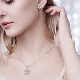 925 Sterling Silver CZ Winter Party Snowflake Flower Necklace Stud Earrings Set Clear