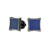 Black Blue Cubic Zirconia Micro Pave CZ Square Stud Earrings Simulated Sapphire Sterling Silver Screwback