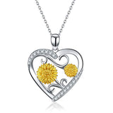 Silver Sunflower Love Heart Pendant Necklace