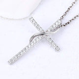 925 Sterling Silver Cubic Zirconia Twist Cross Pendant Necklace