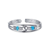 Boho Fashion Blue Bead Stabilized Turquoise Midi Toe Ring For Women For Teen 925 Sterling Silver Adjustable