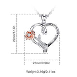 S925 Sterling Silver Heart Rose Necklace for Women, I Love You Forever Love Heart Flower Pendant Necklaces Mothers Day Gifts