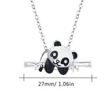 Panda Kneeling on bamboo Necklace  for Mother's Day 925 Sterling Silver Cute Animal  Pendant  Jewelry for Women Daughter Panda Lover