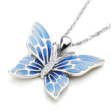 925 Sterling Silver Blue Butterfly Pendant Necklace  Epoxy Jewelry Gift for Women