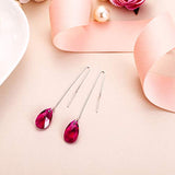 925 Sterling Silver Simple Tear Drop Daily Ear Threader Dangle Earrings Adorned with crystals