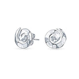 Hammered Geometric Round Spiral Swirl Small Stud Earrings For Women For Teen 925 Sterling Silver