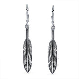 925 Sterling Silver Leaf Feather Oxidized Two Tone Leverback Dangle Earrings For Women