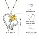 S925 Sterling Silver You are My Sunshine Sunflower Love Heart Pendant Necklace Flower Jewerly Gift for Women Girls