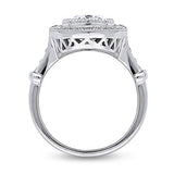 Rhodium Plated Sterling Silver Oval Cut Cubic Zirconia CZ Statement Halo Art Deco Milgrain Engagement Ring