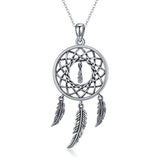 Silver Feather Dream Catcher Necklace