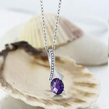 Sterling Silver Oval Gemstone Birthstone & Cubic Zirconia Pendant with 18 Inch Silver Chain