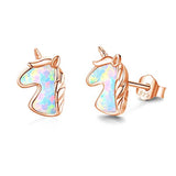  Silver Unicorn Opal Stud Earrings