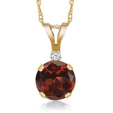14K  Gold Red Garnet and White Created Sapphire Pendant Necklace