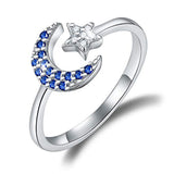 925 Sterling Silver Open Ring Cubic Zirconia Moon Star Ring CZ Simulated Diamond Adjustable Rings For Women