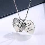 925 Sterling Silver Heart Angel Wings Cremation Jewelry Pendant Keepsake Urn Necklace for Ashes - “ I Used to Be His Angel Now He's Mine
