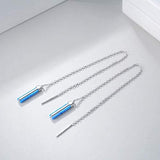 S925 Sterling Silver Created Blue Opal Bar Threader Dangle Drop Earrings Jewelry Gifts for Women Teens Birthday