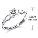 S925 Sterling Silver Adjustable Cat and heart Rings Jewelry Gift for Women