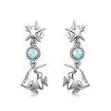  Silver Starfish Dangle Drop Earrings