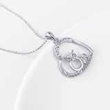 Sterling Silver Owl Mother and child Animal Heart Pendant Necklace for Women