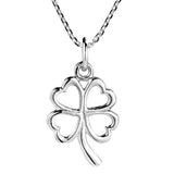 Silver Heart Leaf Clover Pendants Necklace
