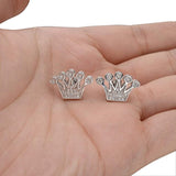 925 Sterling Silver Cubic Zirconia Elegant Crown Daily Stud Earrings Clear