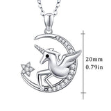 925 Sterling Silver Unicorn On The Moon Pendant Necklace Jewelry Gifts For Women