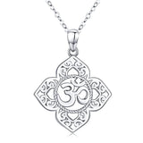 Silver Lotus Flower Yoga Om Aum Ohm Symbol Pendant Necklace 