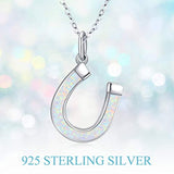 925 Sterling Silver  Opal horseshoe Necklace for Women Heart Pendant Jewelry Anniversary Birthday Gifts for Her