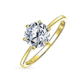 Simple 2.5CT 6 Prong Brilliant Cut AAA CZ Solitaire Engagement Ring Thin Band 14K Gold Plated 925 Sterling Silver