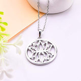 925 Sterling Silver Lotus Pendant Necklace with White Gold Plated