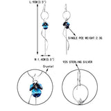 925 Sterling Silver Round Drop Lucky Star Curve Tassel Hook Dangle Earrings Bermuda Blue Adorned With Crystals