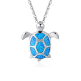  Silver Sea Turtle Necklace Blue Opal October Birthstone Pendant