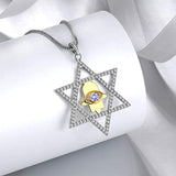 S925 Sterling Silve Eye Necklace Hexagon hamsa hand Protective Amulet Gift Crystal Cubic Zirconia Jewelry