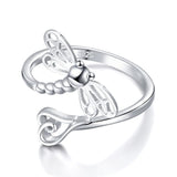 925 Sterling Silver Dragonfly with Open Heart Ring  for Women